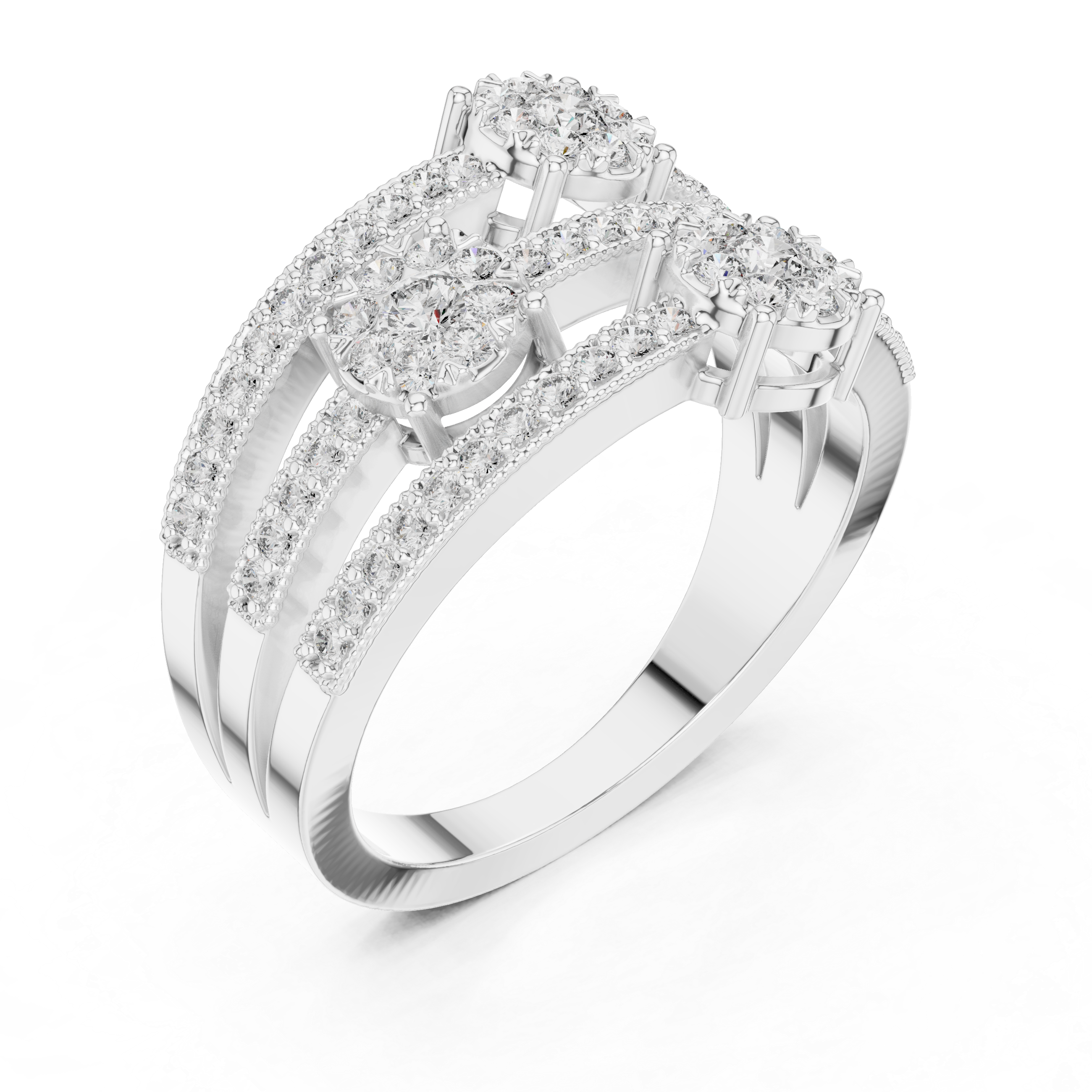 Floral Halo Round Diamond Multi-Row Band Ring