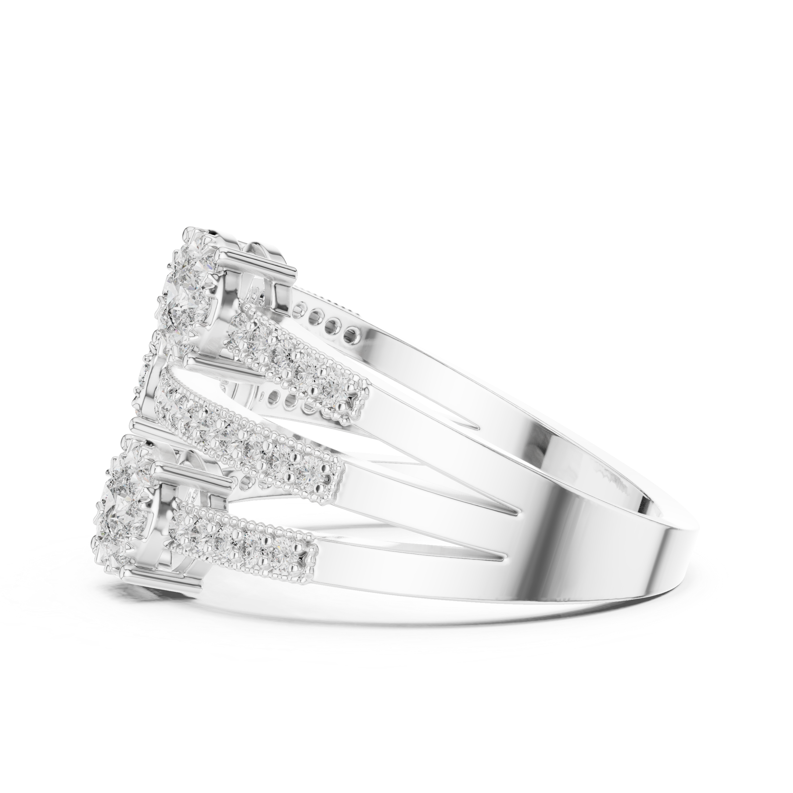 Floral Halo Round Diamond Multi-Row Band Ring