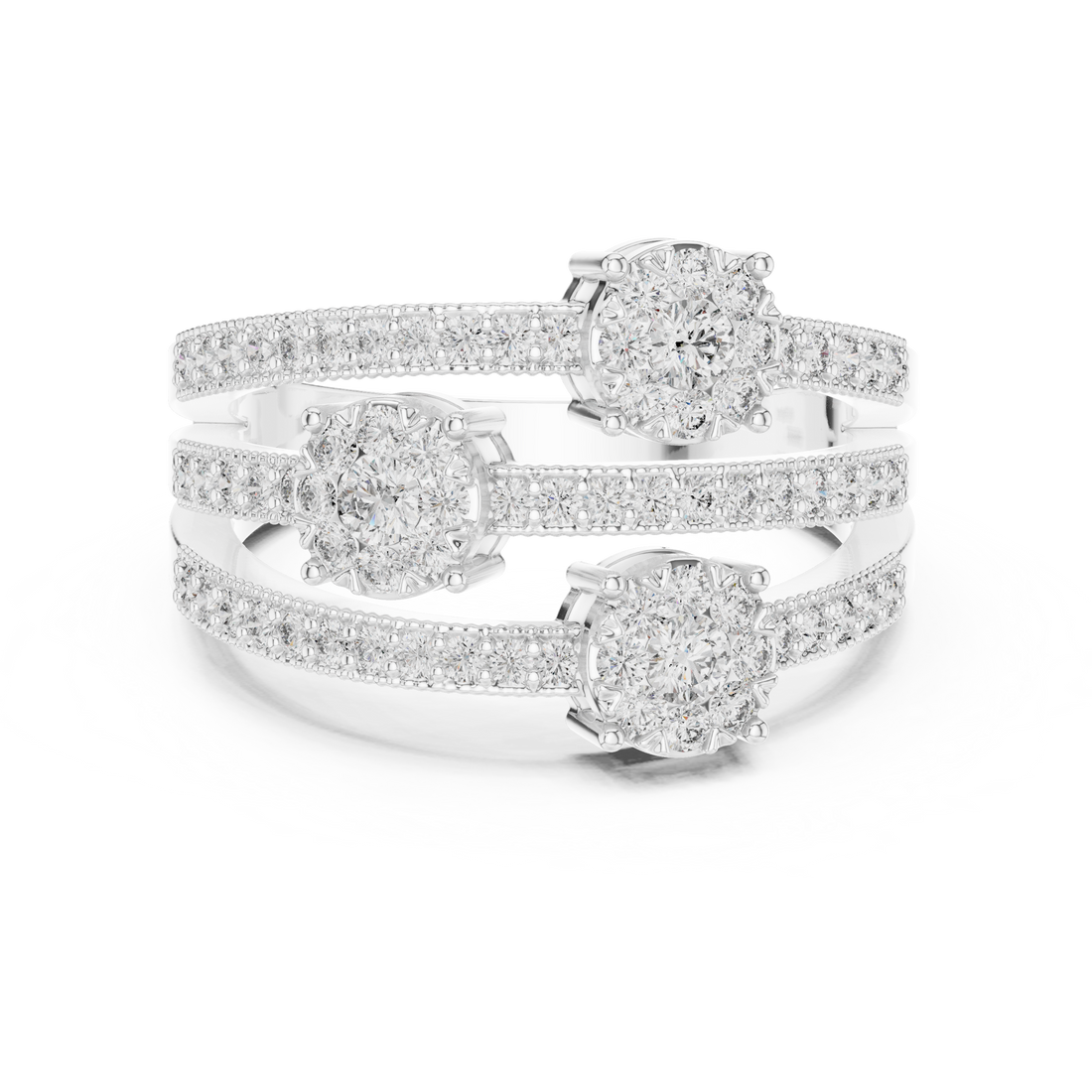 Floral Halo Round Diamond Multi-Row Band Ring