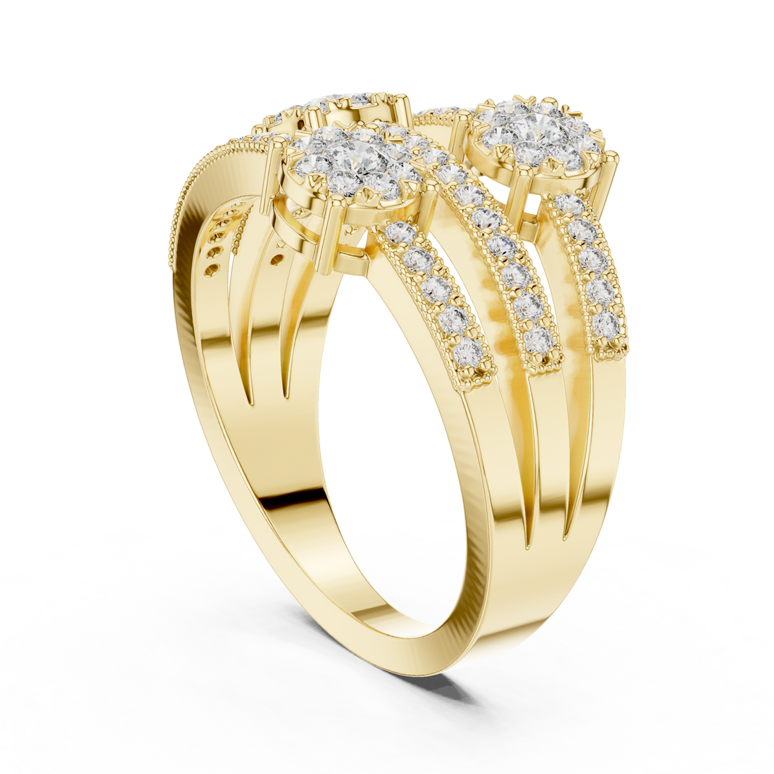Floral Halo Round Diamond Multi-Row Band Ring
