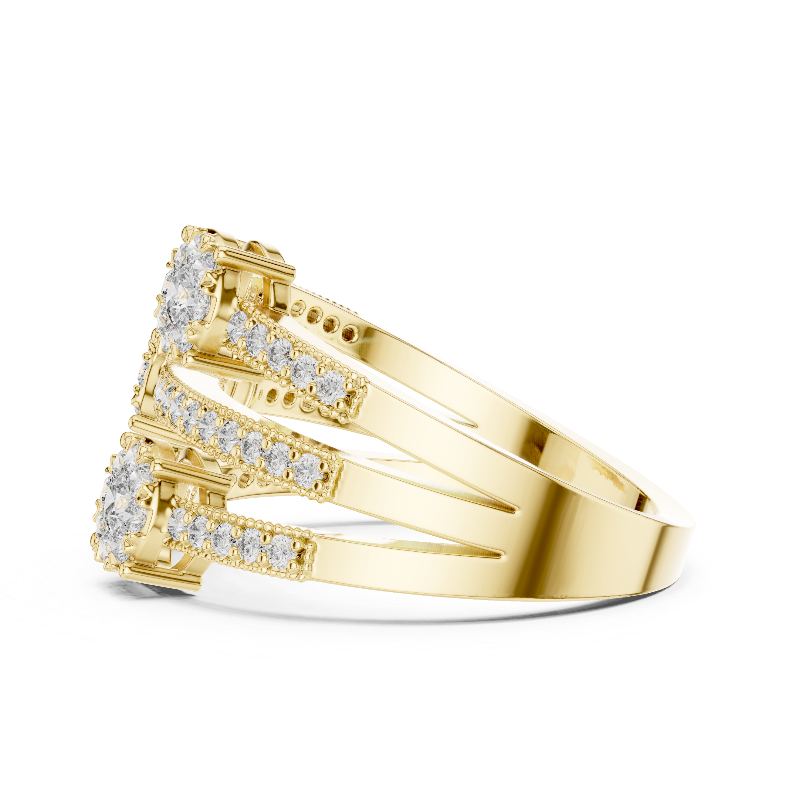 Floral Halo Round Diamond Multi-Row Band Ring