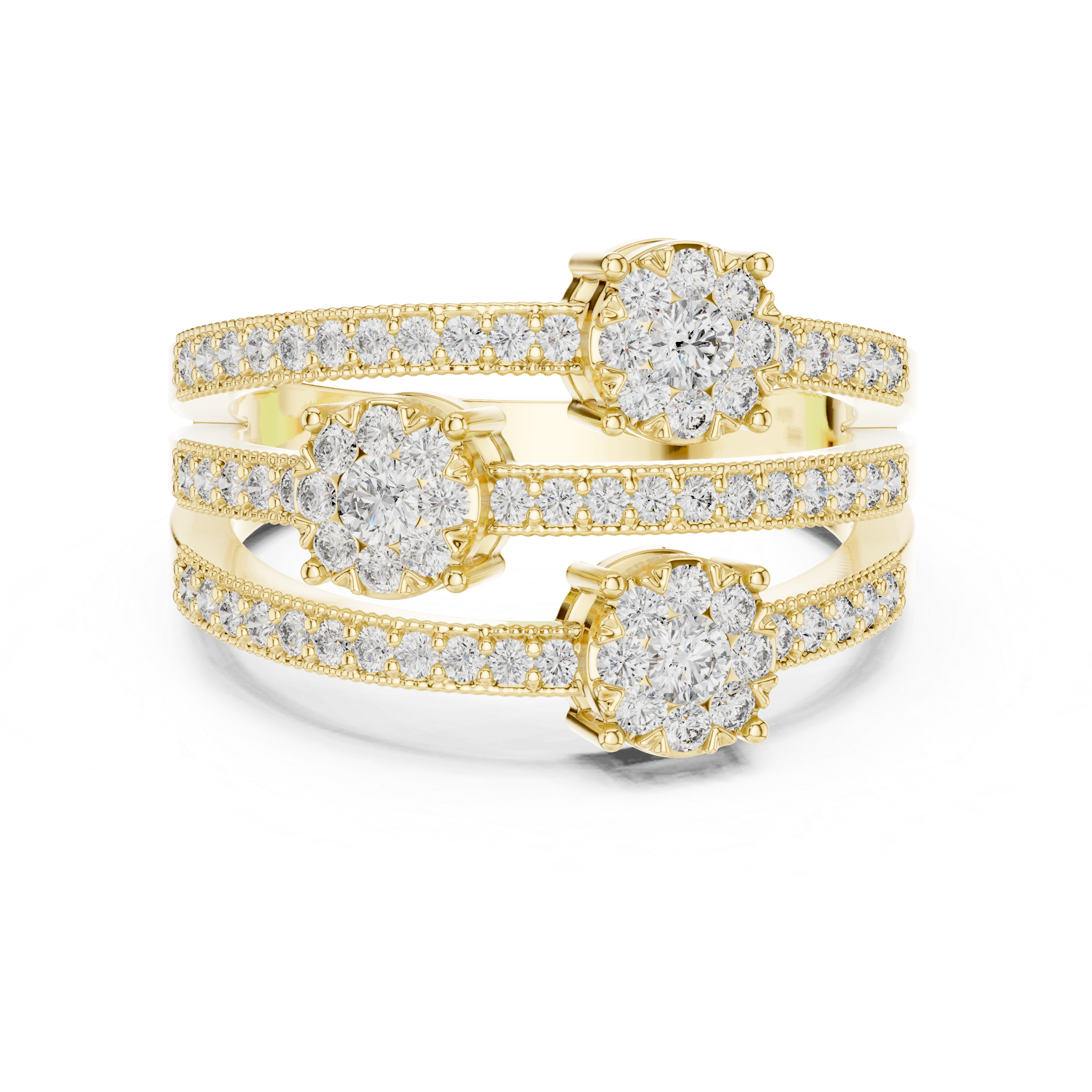 Floral Halo Round Diamond Multi-Row Band Ring