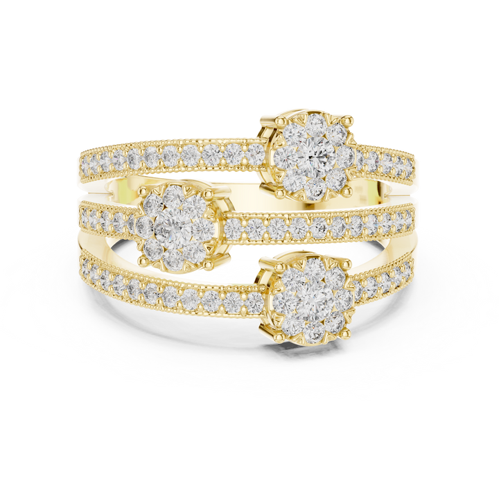 Floral Halo Round Diamond Multi-Row Band Ring