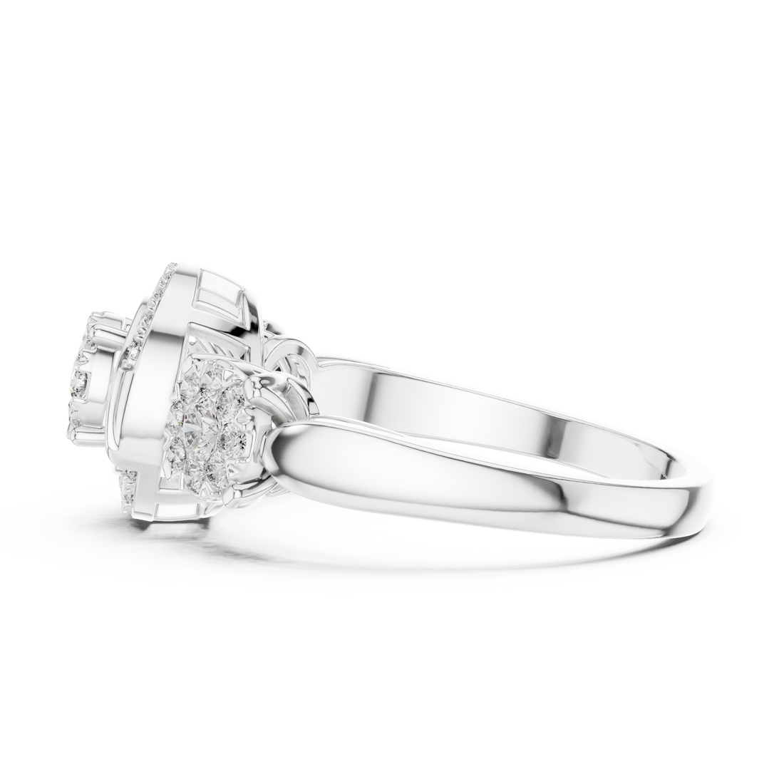 Round Cut Diamond Three Stone Halo Cluster Ring