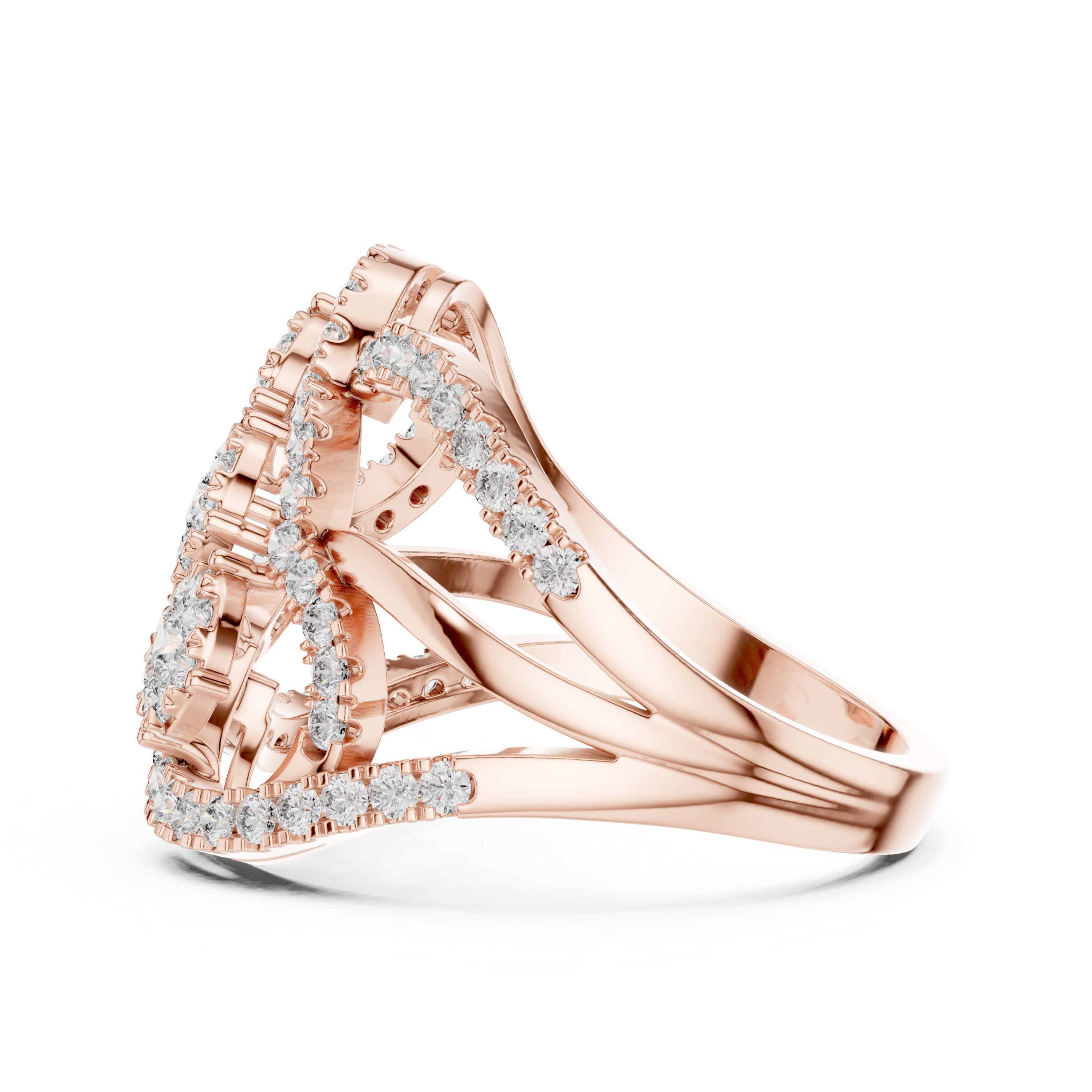 Triple Halo Round Cut Diamond Statement Ring with Interlaced Infinity Design