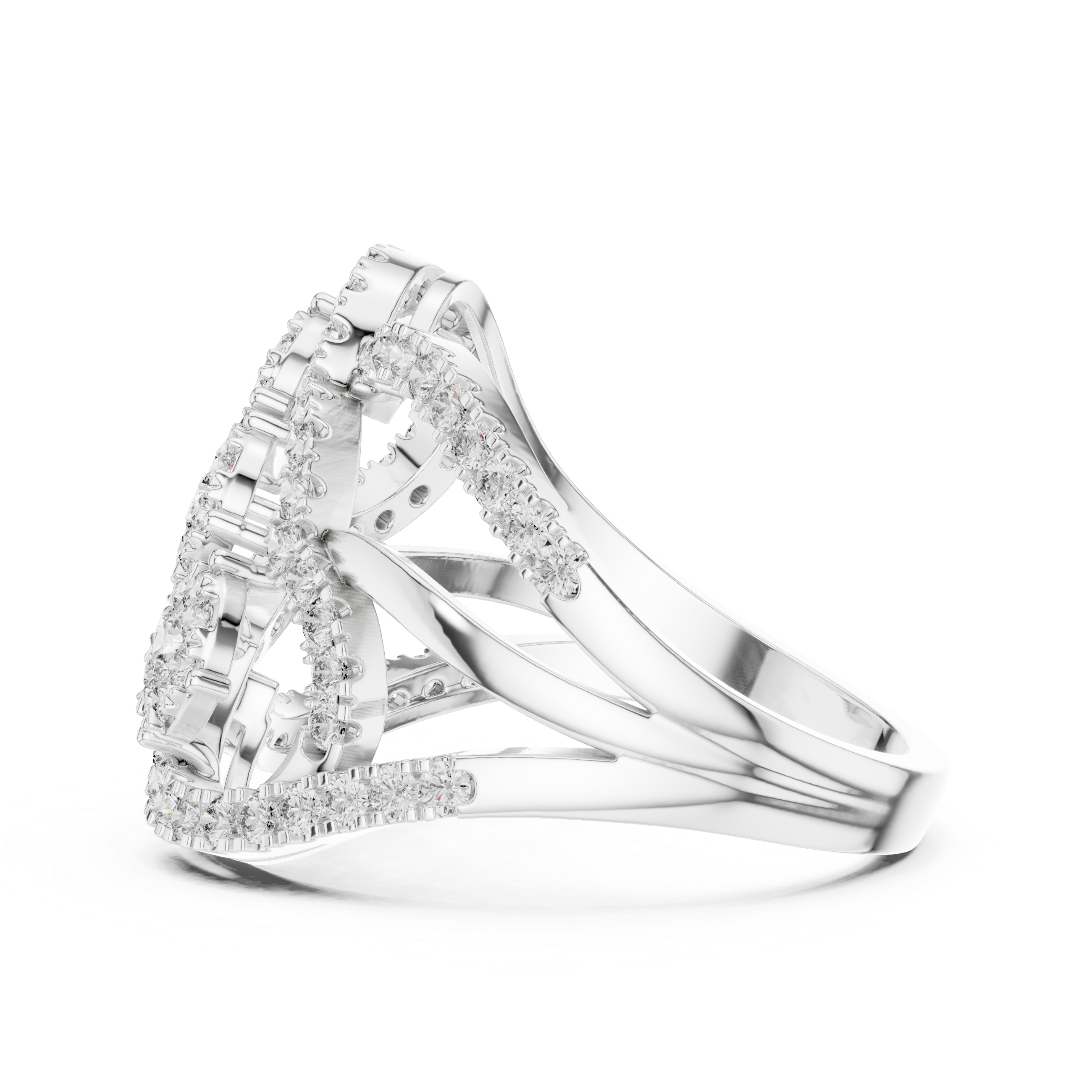 Triple Halo Round Cut Diamond Statement Ring with Interlaced Infinity Design