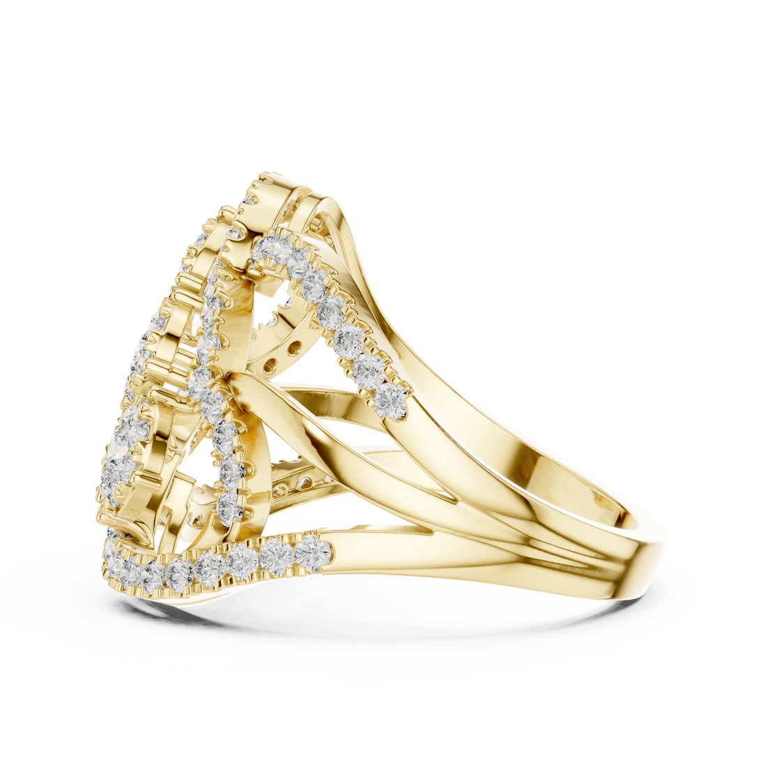 Triple Halo Round Cut Diamond Statement Ring with Interlaced Infinity Design