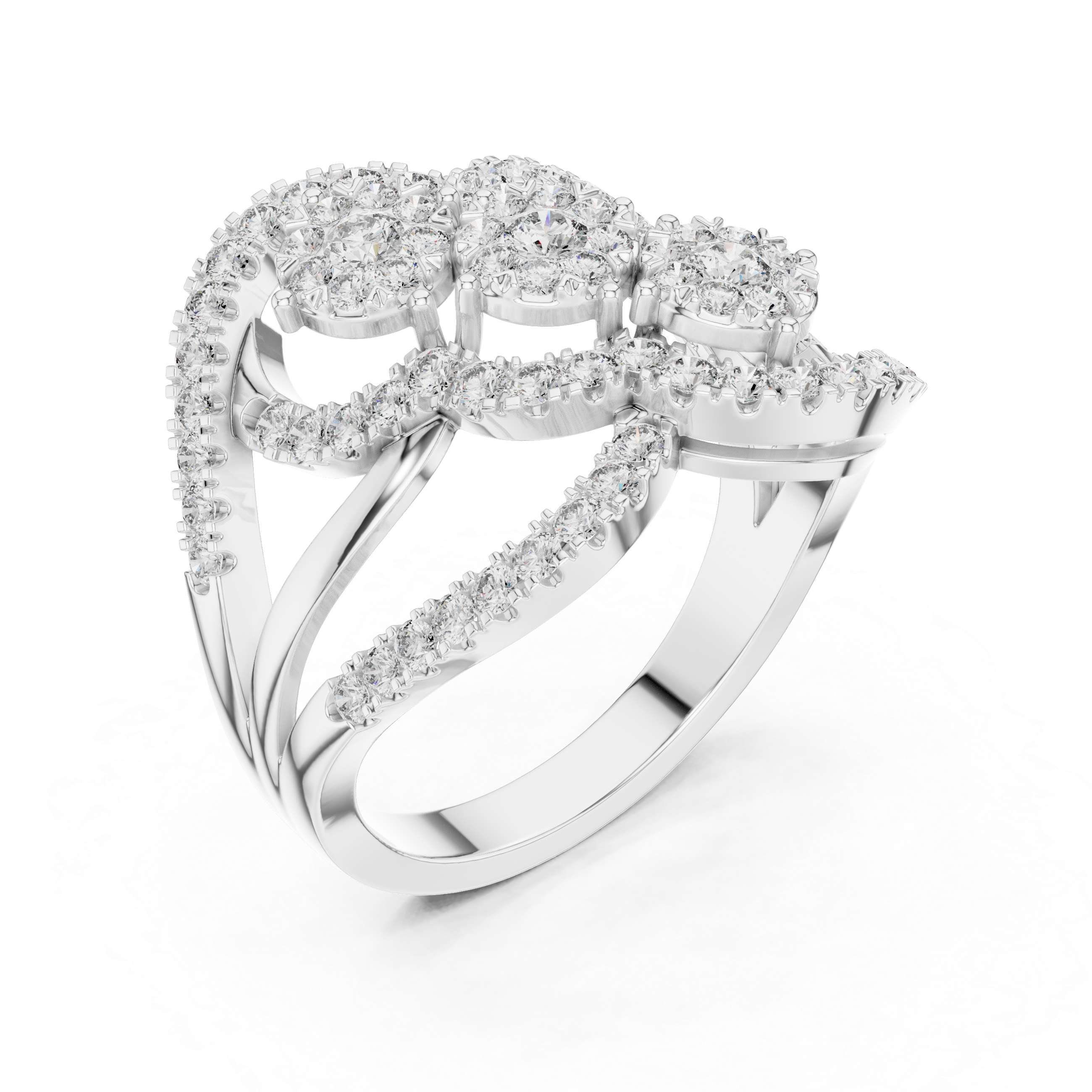 Triple Halo Round Cut Diamond Statement Ring with Interlaced Infinity Design