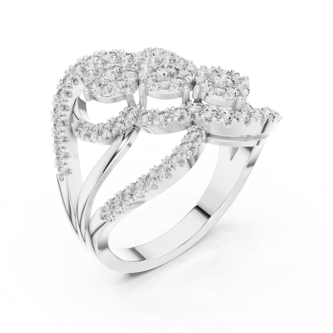 Triple Halo Round Cut Diamond Statement Ring with Interlaced Infinity Design