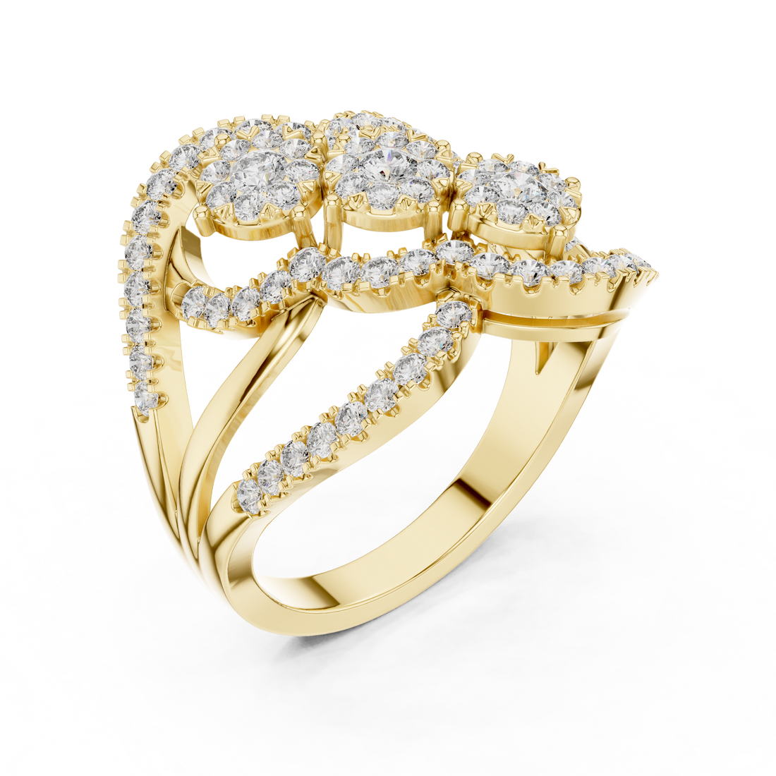 Triple Halo Round Cut Diamond Statement Ring with Interlaced Infinity Design