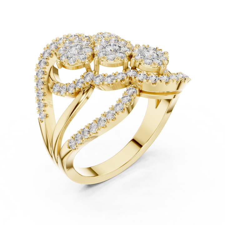 Triple Halo Round Cut Diamond Statement Ring with Interlaced Infinity Design