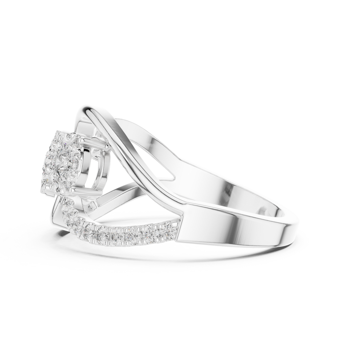 Round Cut Diamond Three Stone Infinity Twist Ring