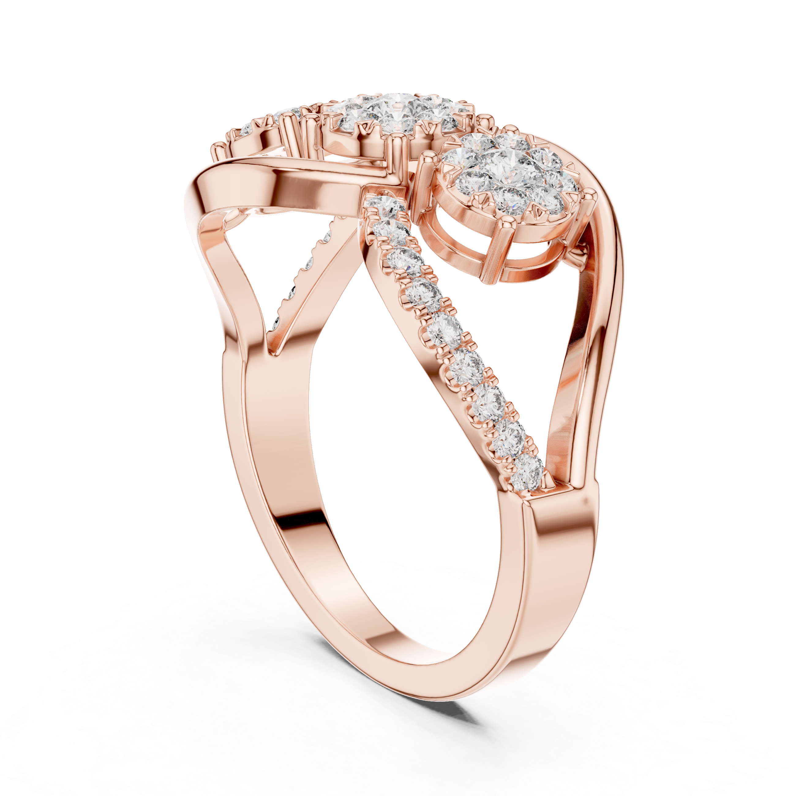 Round Cut Diamond Three Stone Infinity Twist Ring