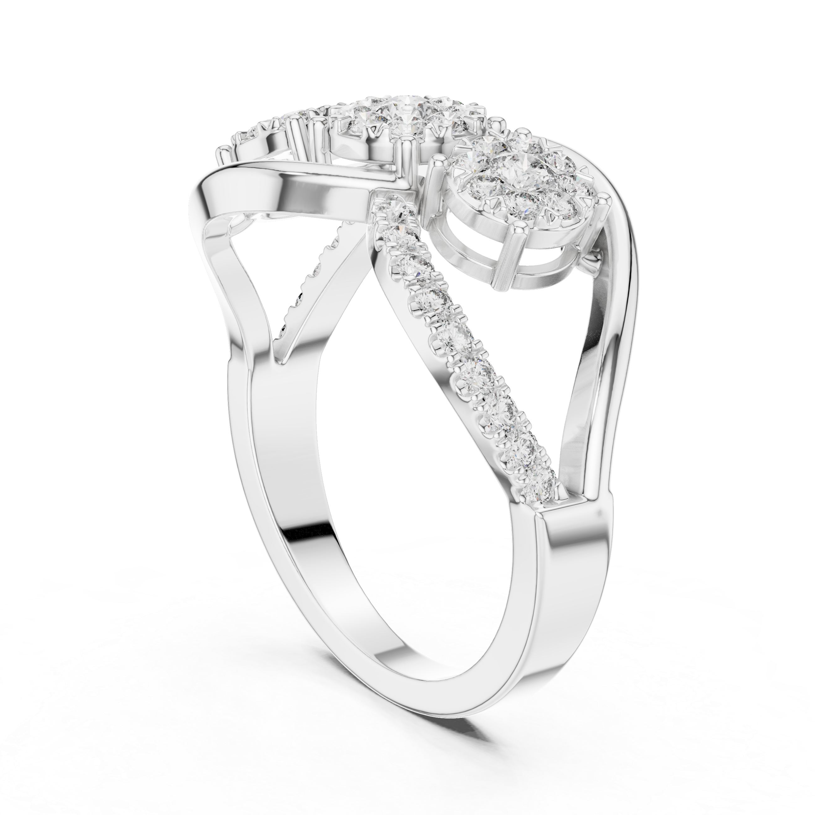 Round Cut Diamond Three Stone Infinity Twist Ring
