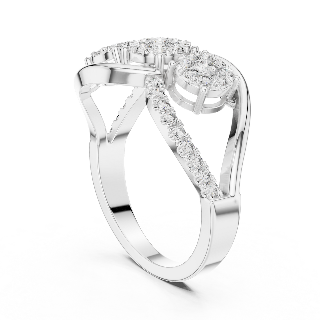 Round Cut Diamond Three Stone Infinity Twist Ring