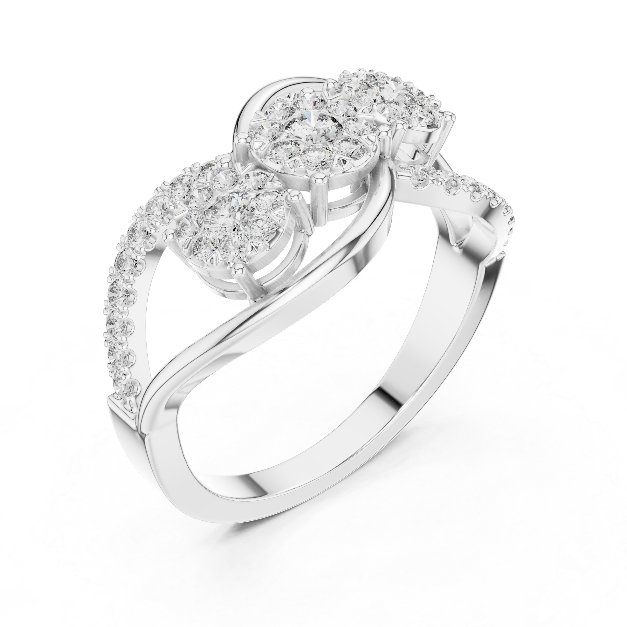 Round Cut Diamond Three Stone Infinity Twist Ring