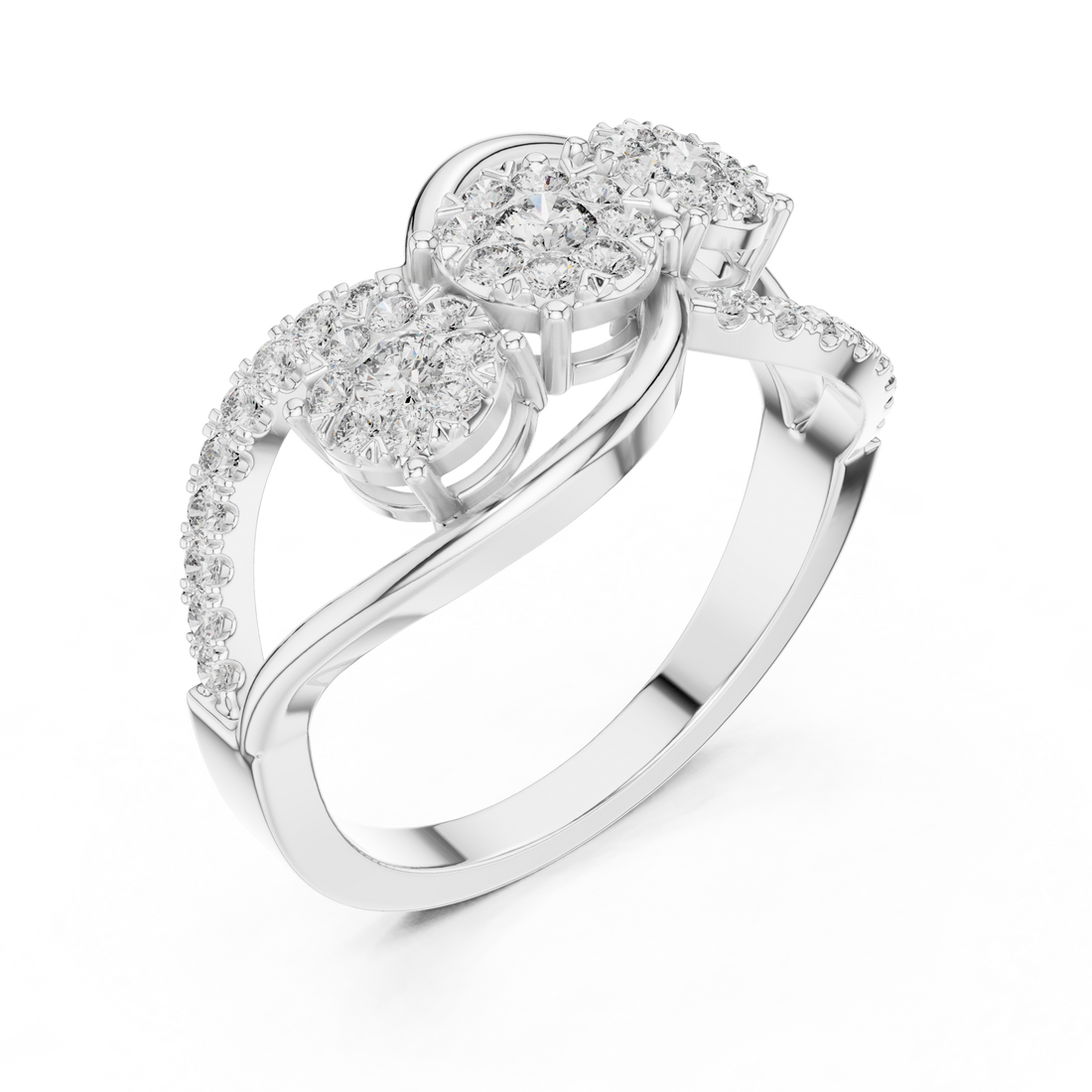 Round Cut Diamond Three Stone Infinity Twist Ring