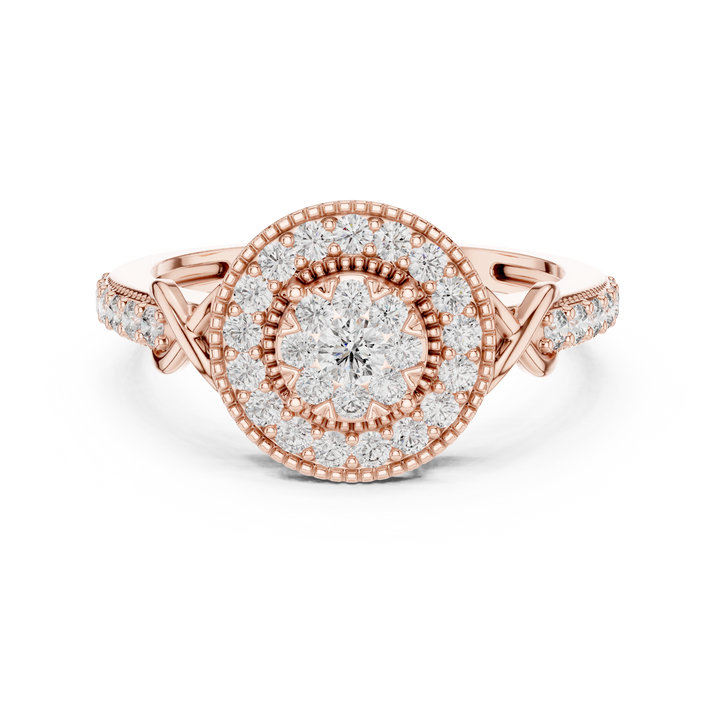 Round Cut Diamond Double Halo Engagement Ring