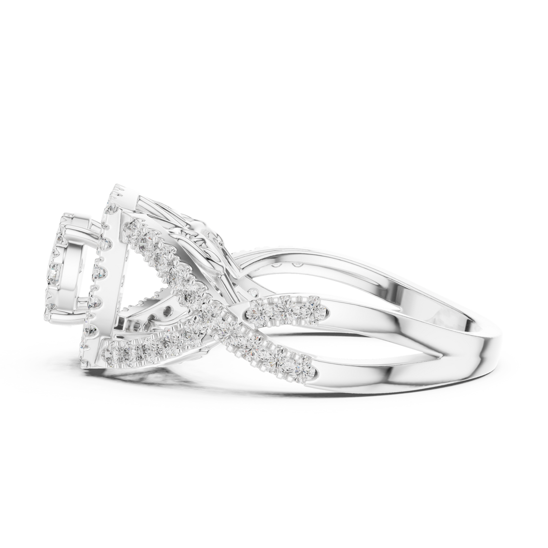 Round Cut Diamond Halo Cluster Ring with Split Shank Design