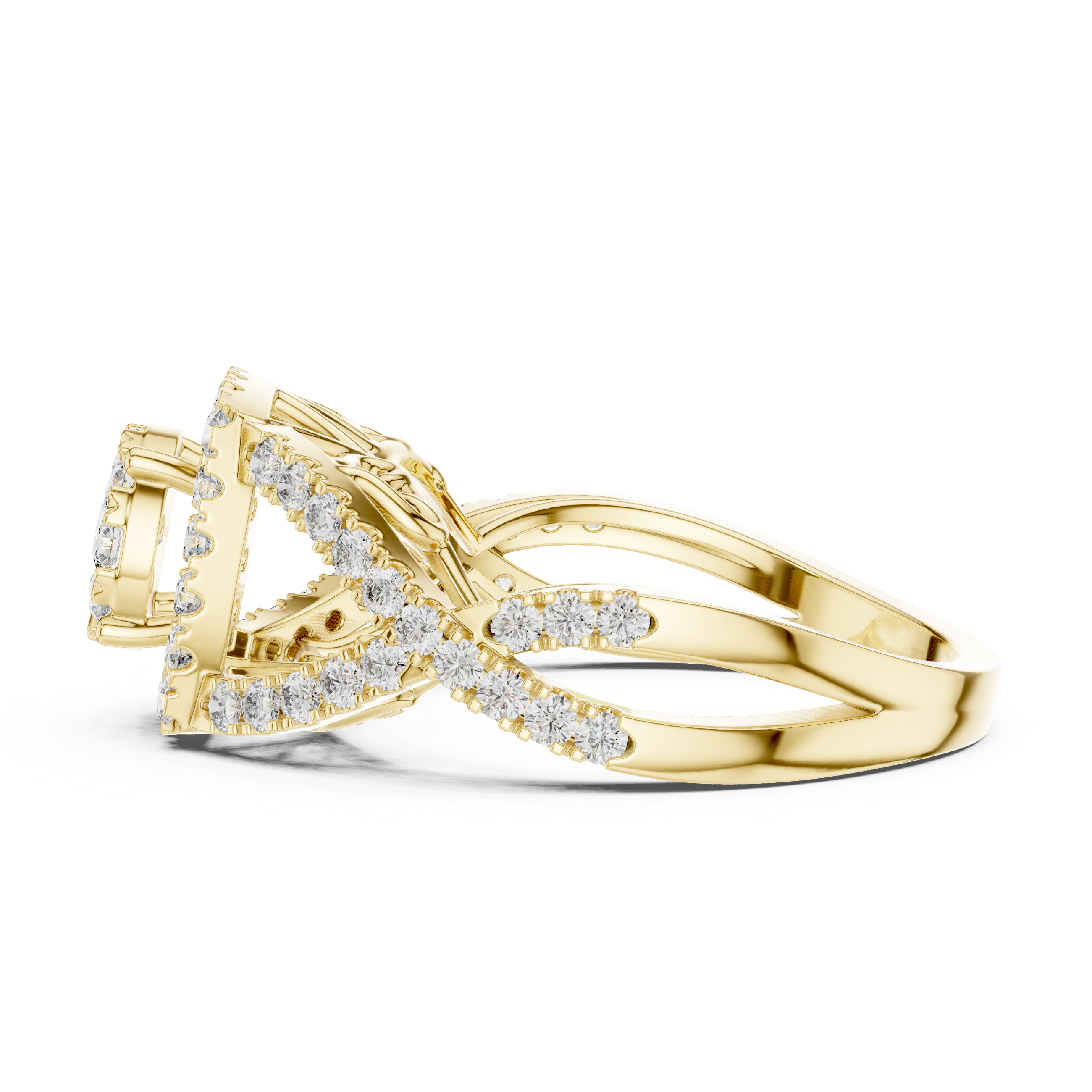 Round Cut Diamond Halo Cluster Ring with Split Shank Design