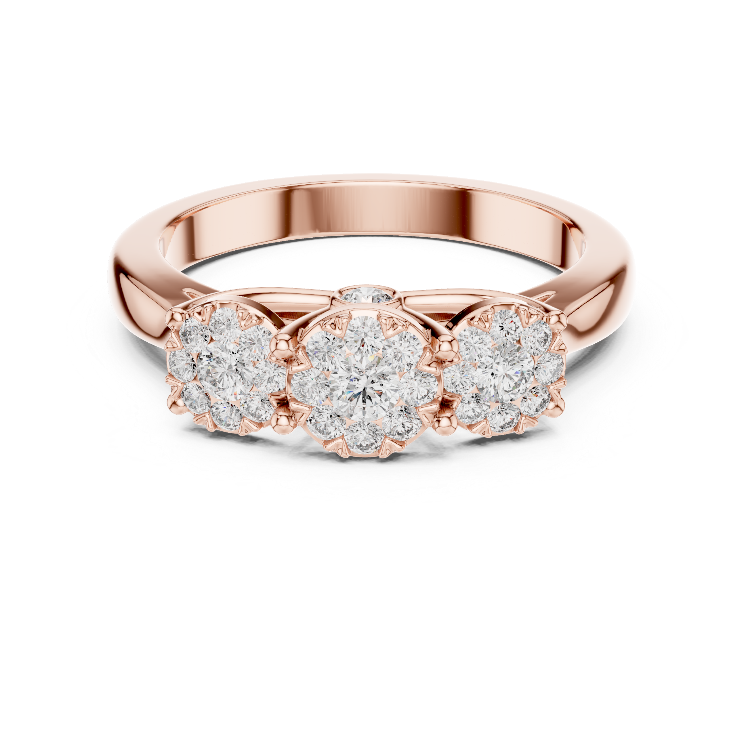 Round Cut Diamond Three Stone Cluster Band Ring