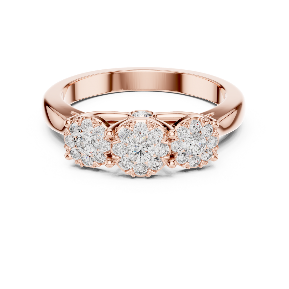 Round Cut Diamond Three Stone Cluster Band Ring