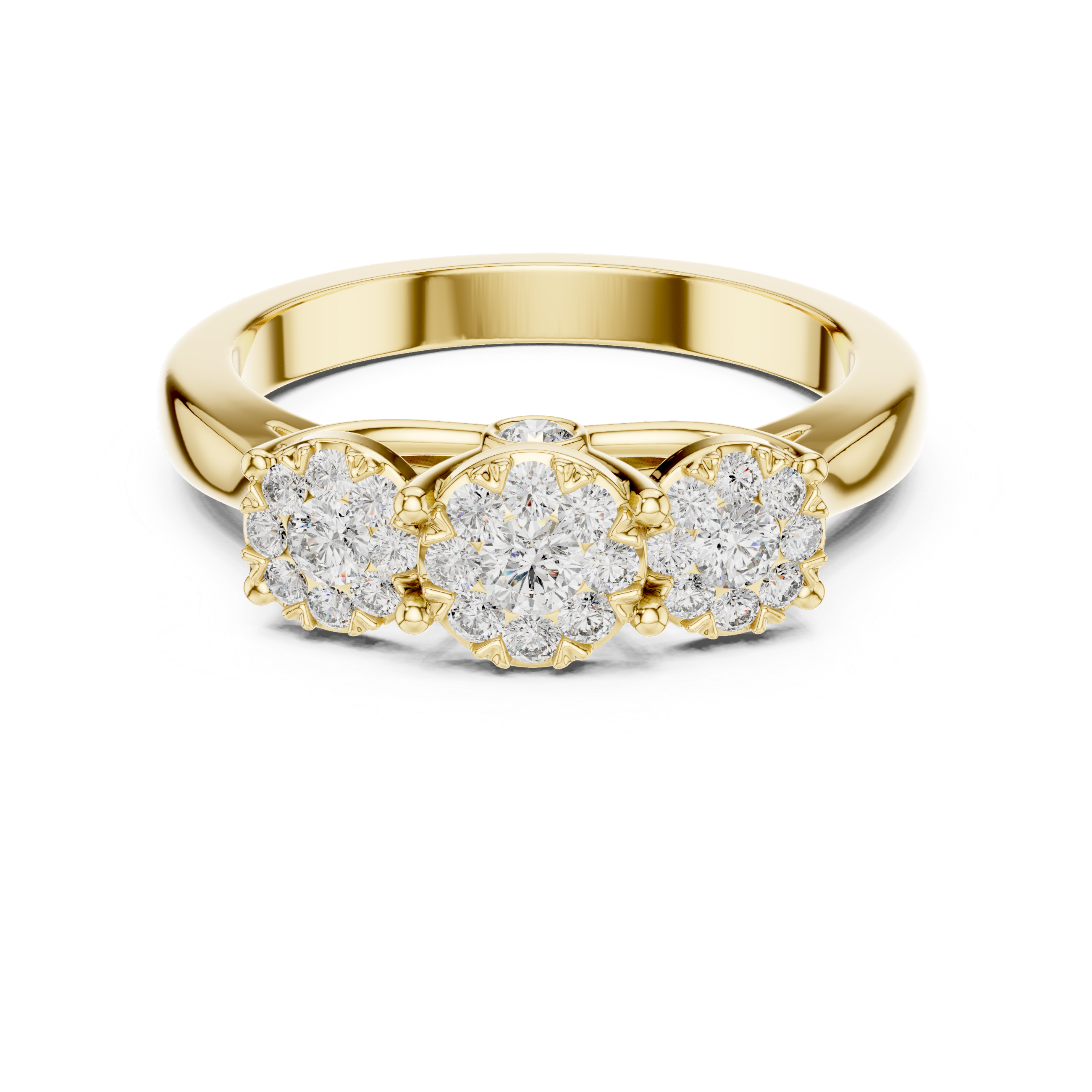 Round Cut Diamond Three Stone Cluster Band Ring