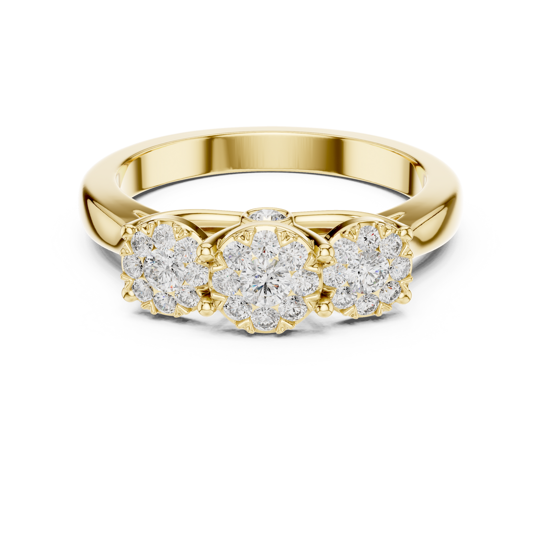 Round Cut Diamond Three Stone Cluster Band Ring