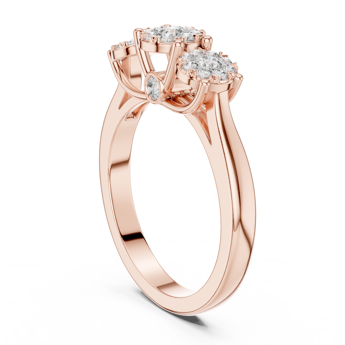 Round Cut Diamond Three Stone Cluster Band Ring
