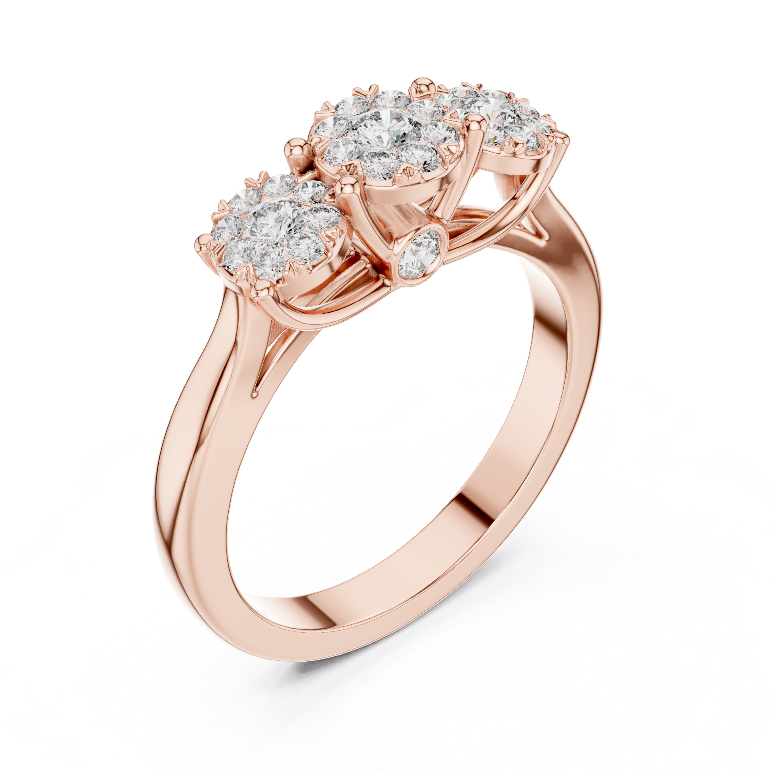 Round Cut Diamond Three Stone Cluster Band Ring