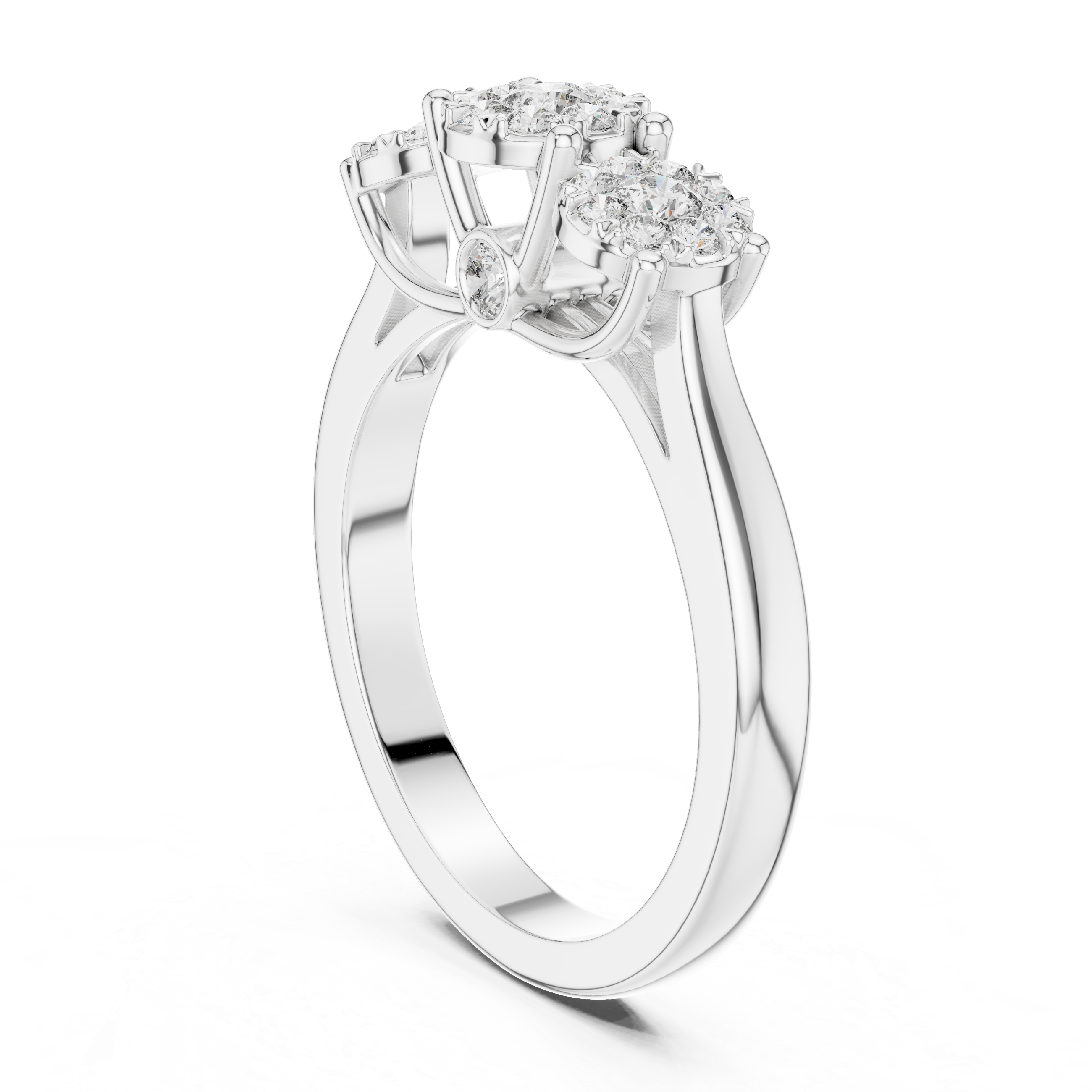 Round Cut Diamond Three Stone Cluster Band Ring