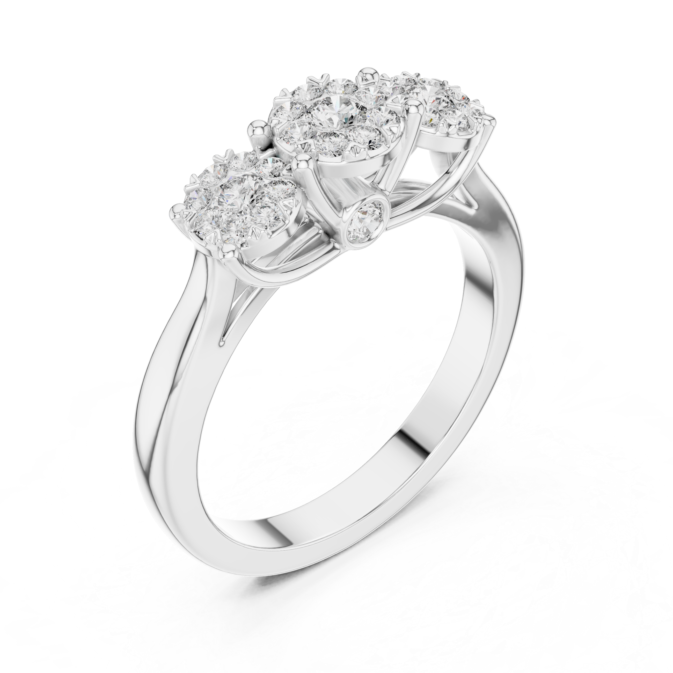 Round Cut Diamond Three Stone Cluster Band Ring