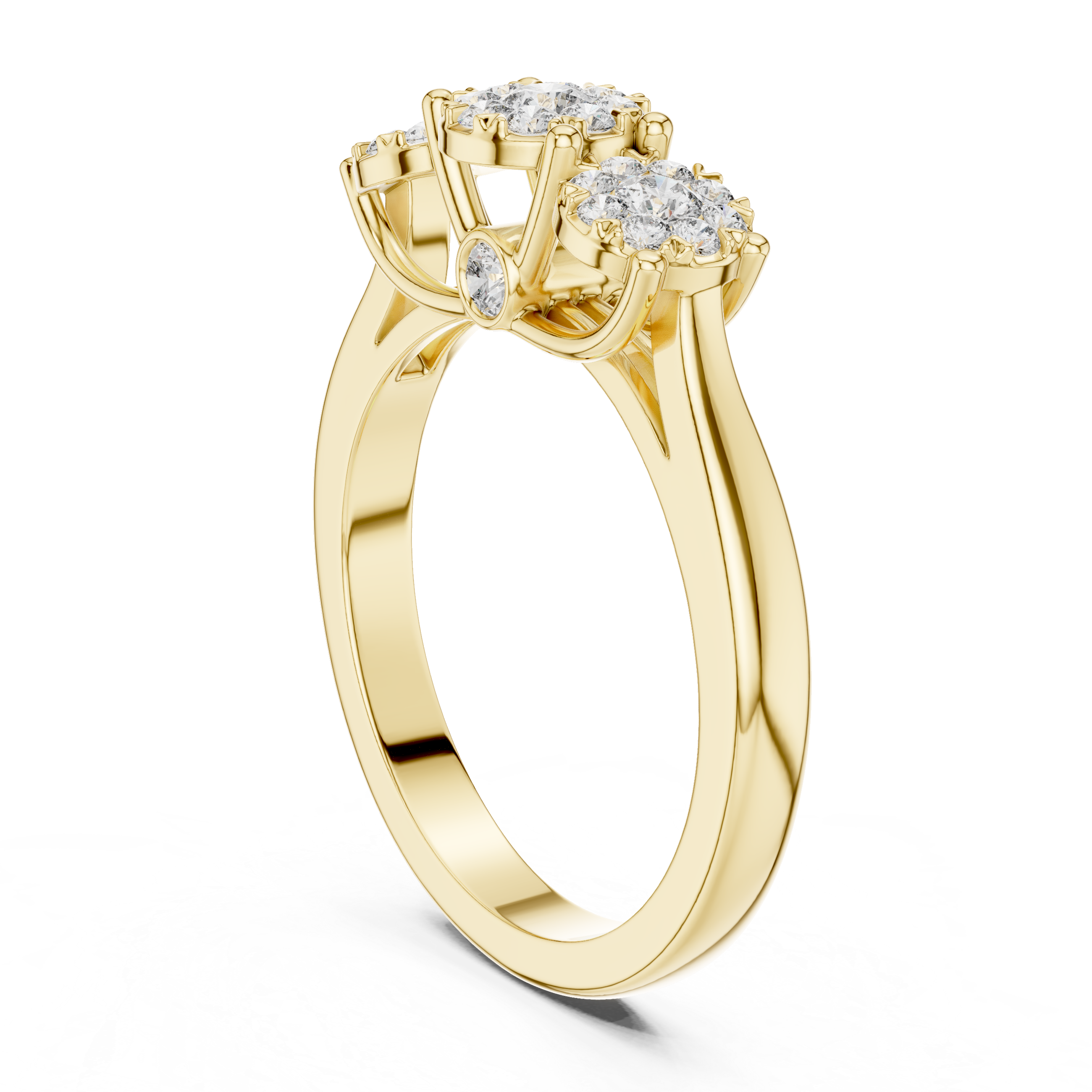 Round Cut Diamond Three Stone Cluster Band Ring