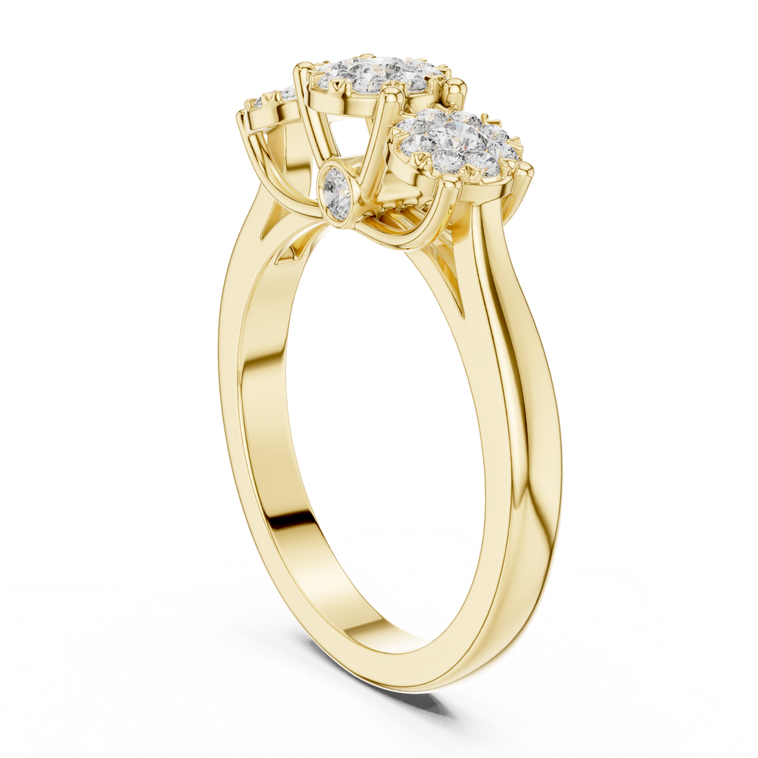 Round Cut Diamond Three Stone Cluster Band Ring