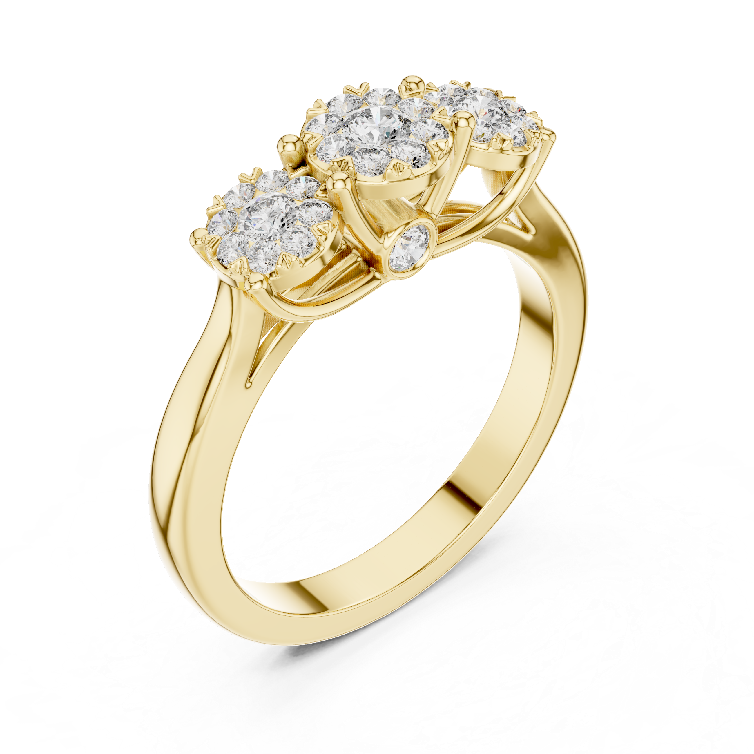 Round Cut Diamond Three Stone Cluster Band Ring