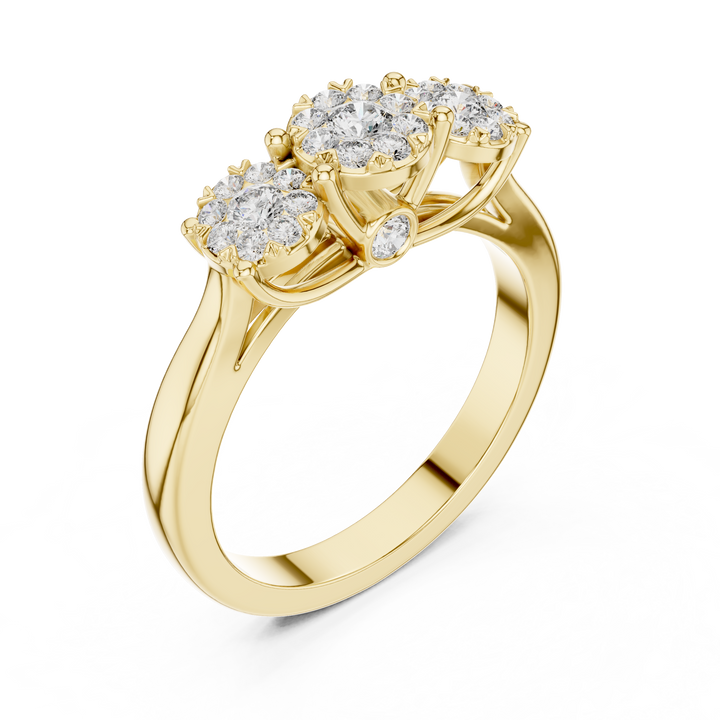 Round Cut Diamond Three Stone Cluster Band Ring
