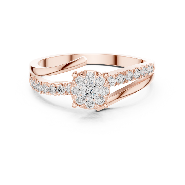 Round Cut Diamond Halo Cluster Twist Ring with Pavé Sides