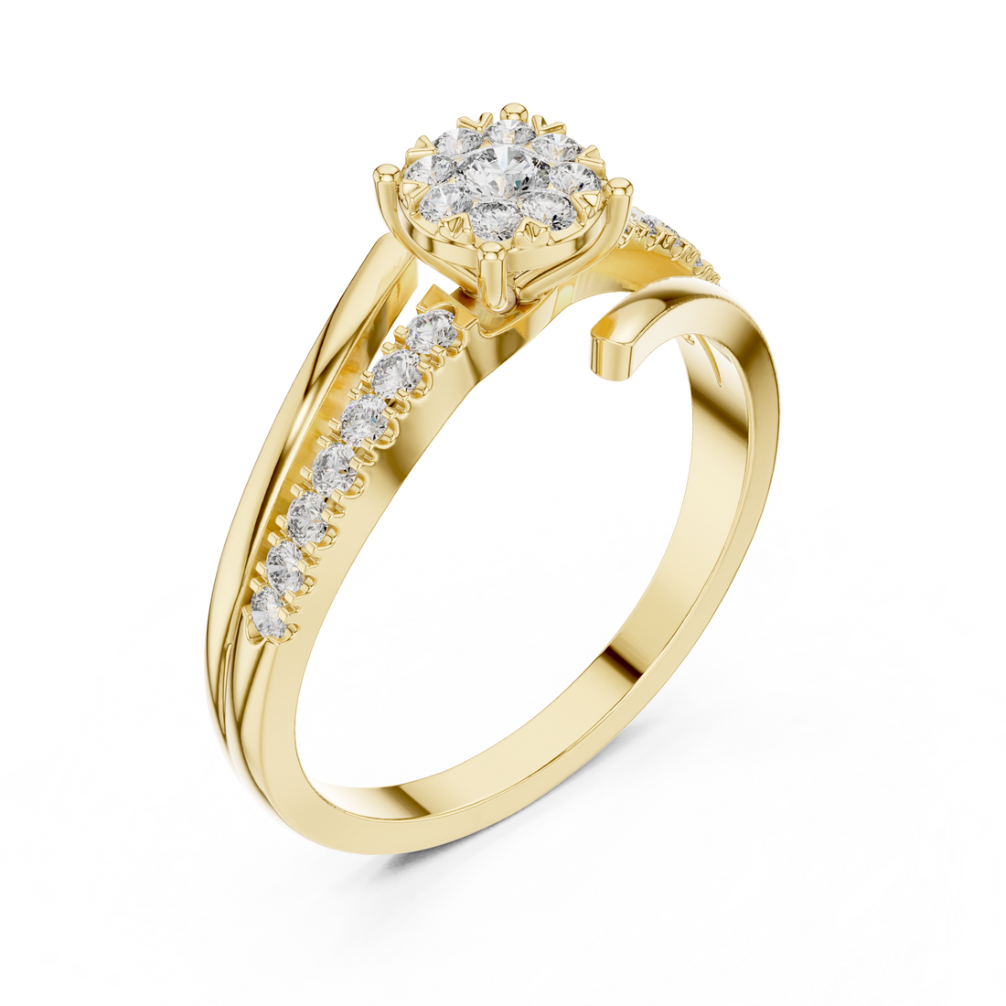 Infinity-style CZ diamond ring designed in polished gold with symbolic elegant styling.