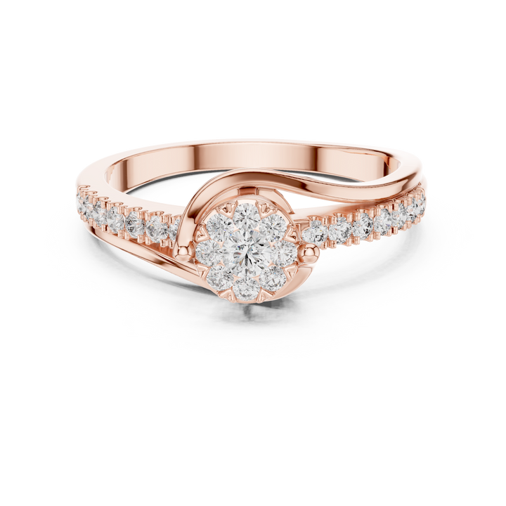 Round Cut Diamond Cluster Twist Side Stone Ring