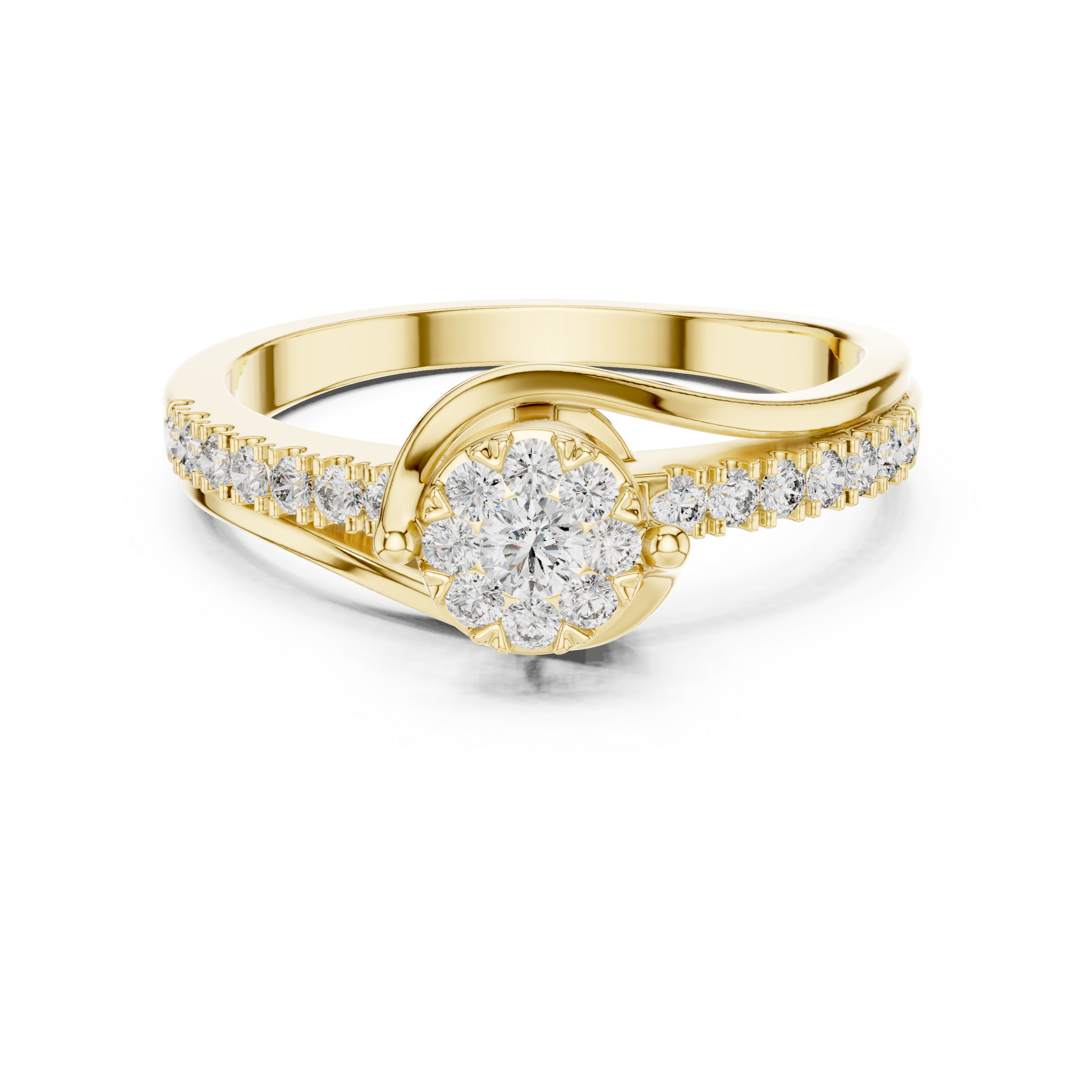 Round Cut Diamond Cluster Twist Side Stone Ring