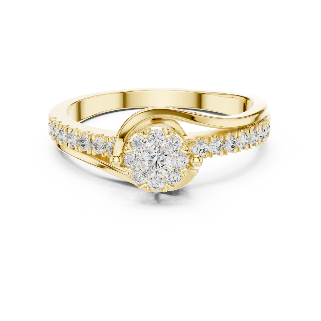 Round Cut Diamond Cluster Twist Side Stone Ring