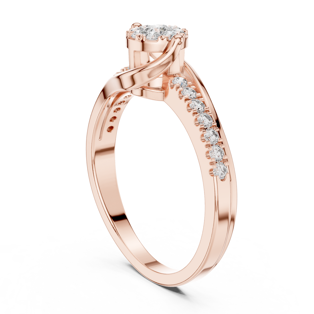 Round Cut Diamond Cluster Twist Side Stone Ring