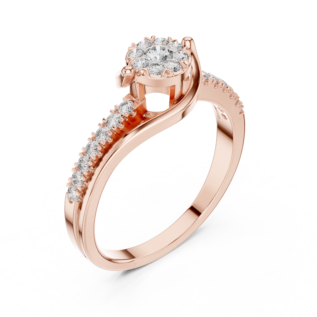 Round Cut Diamond Cluster Twist Side Stone Ring