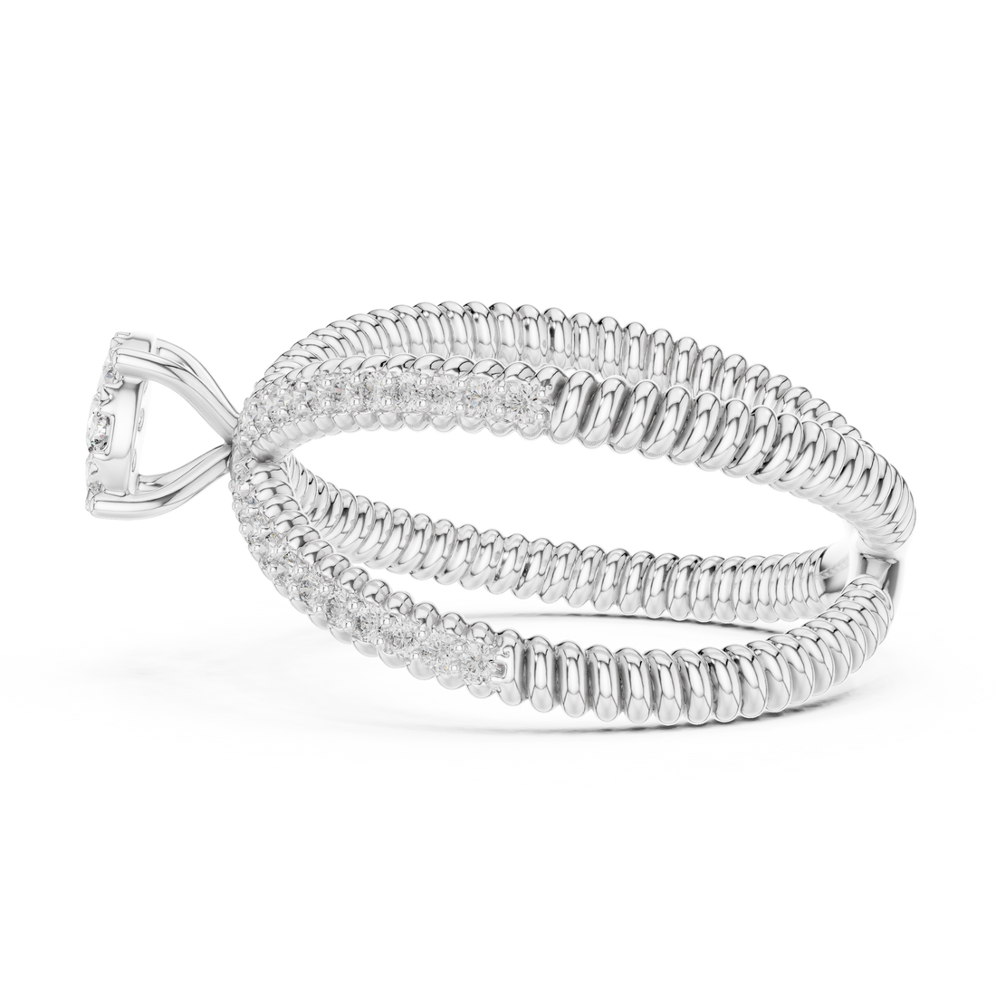 Round Cut Diamond Halo Cluster Crossover Twist Ring