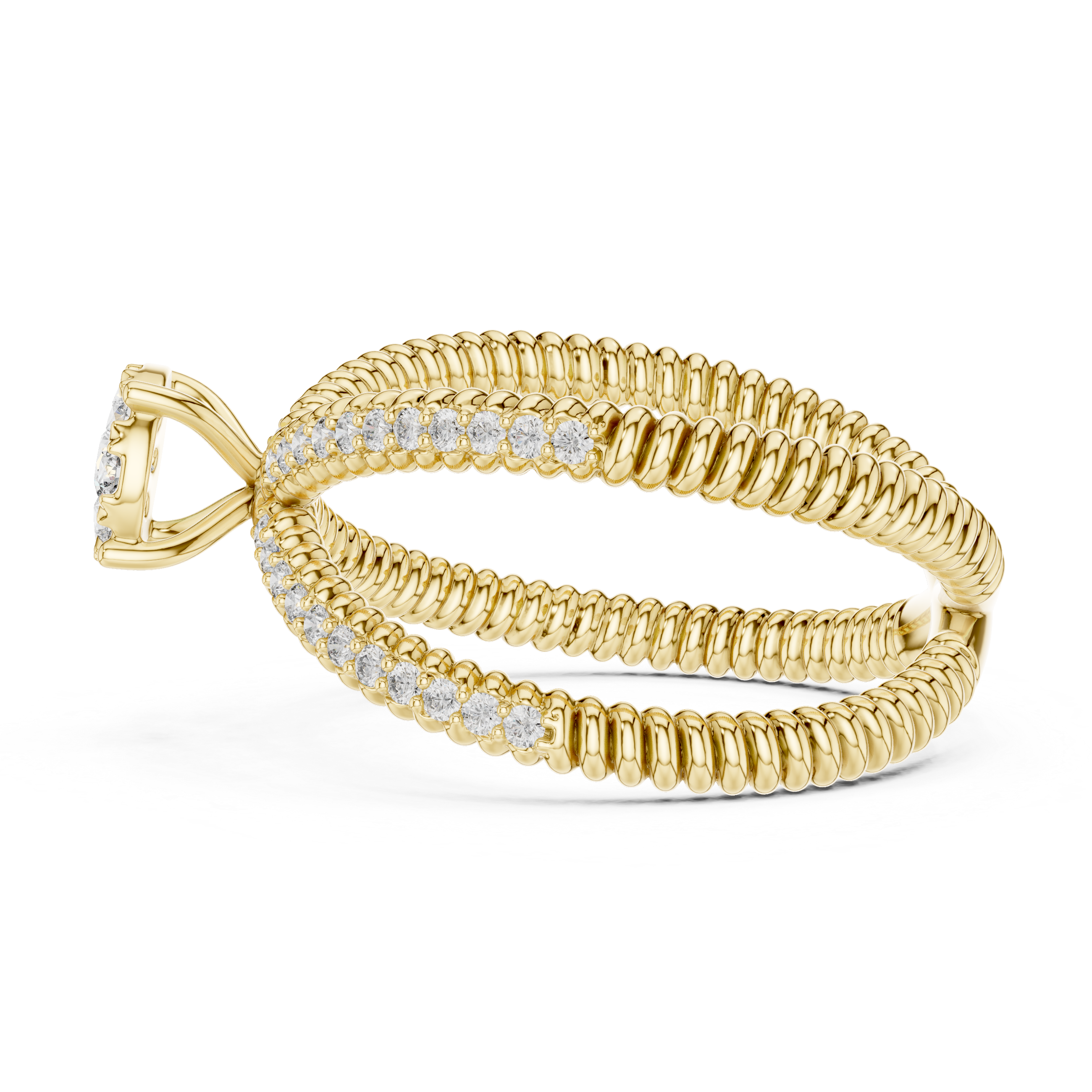 Round Cut Diamond Halo Cluster Crossover Twist Ring