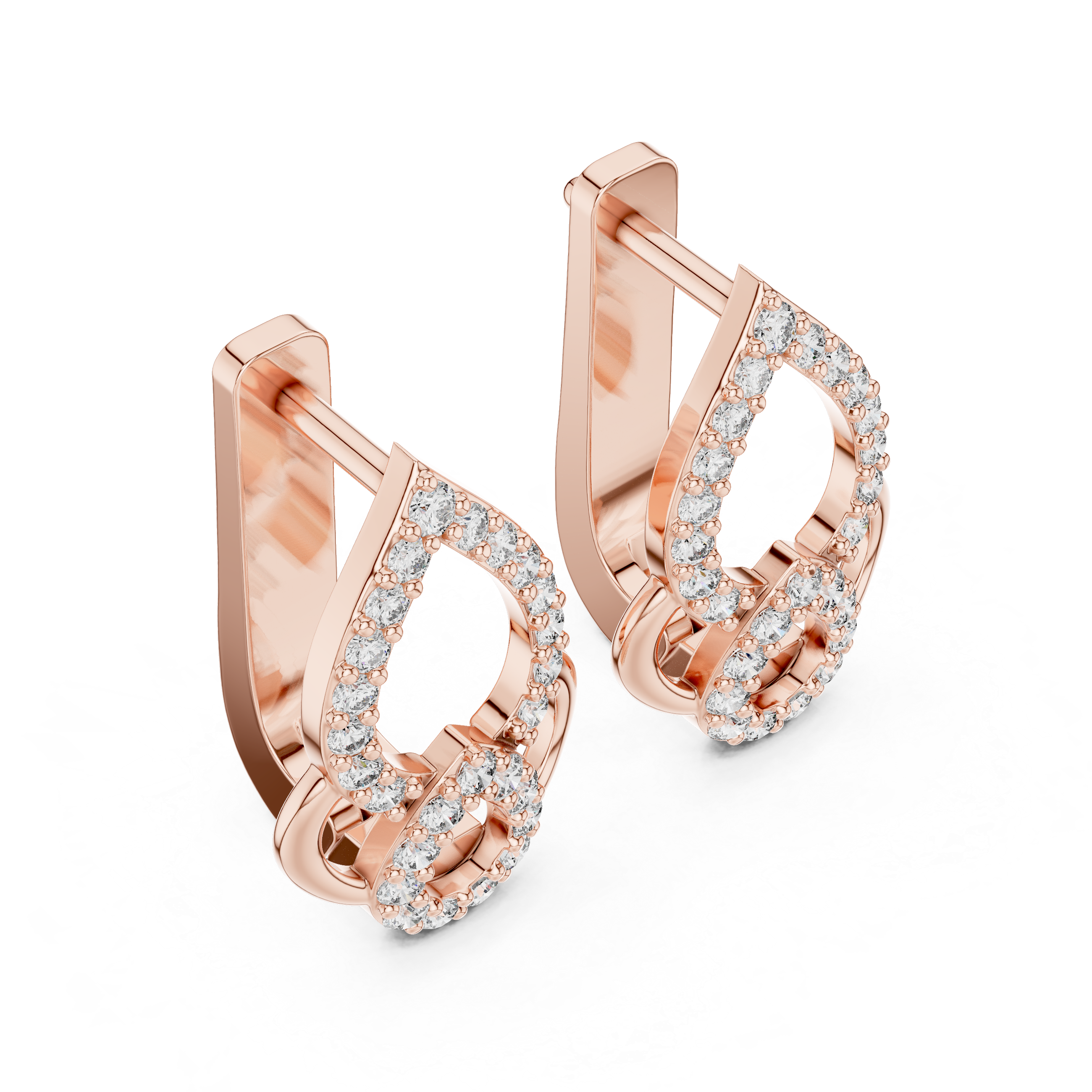 Round Brilliant Diamond Pavé Teardrop Link Stud Earrings