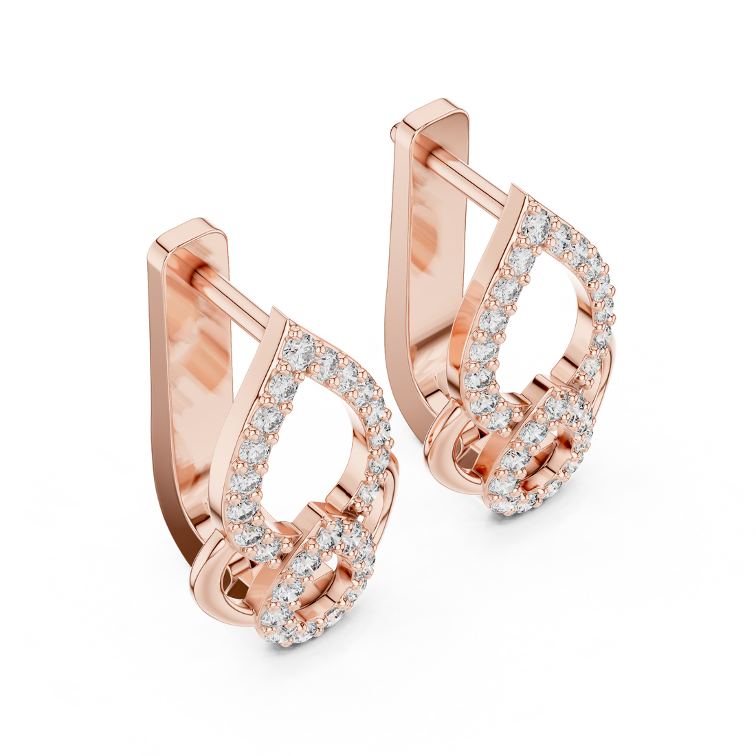 Round Brilliant Diamond Pavé Teardrop Link Stud Earrings