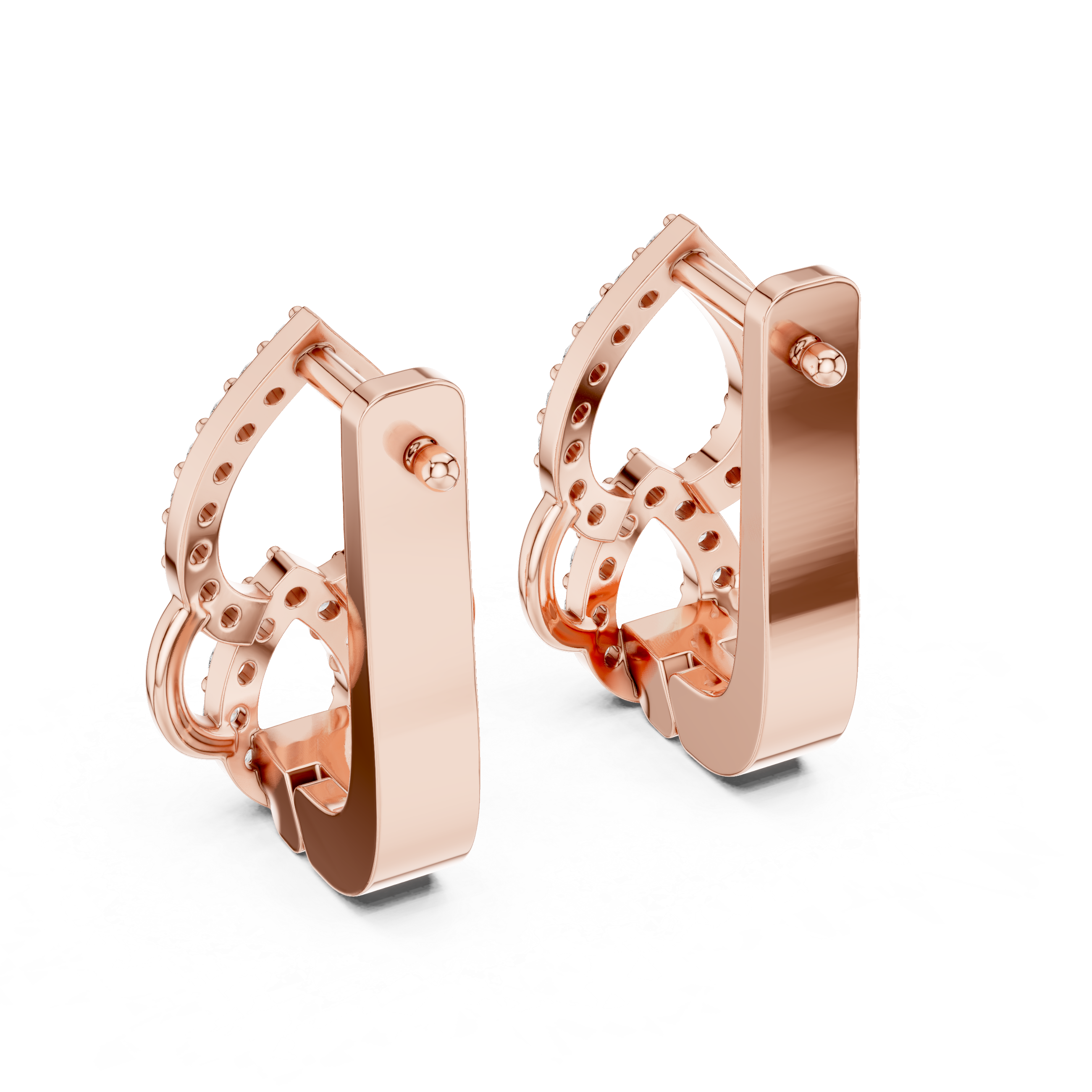 Round Brilliant Diamond Pavé Teardrop Link Stud Earrings