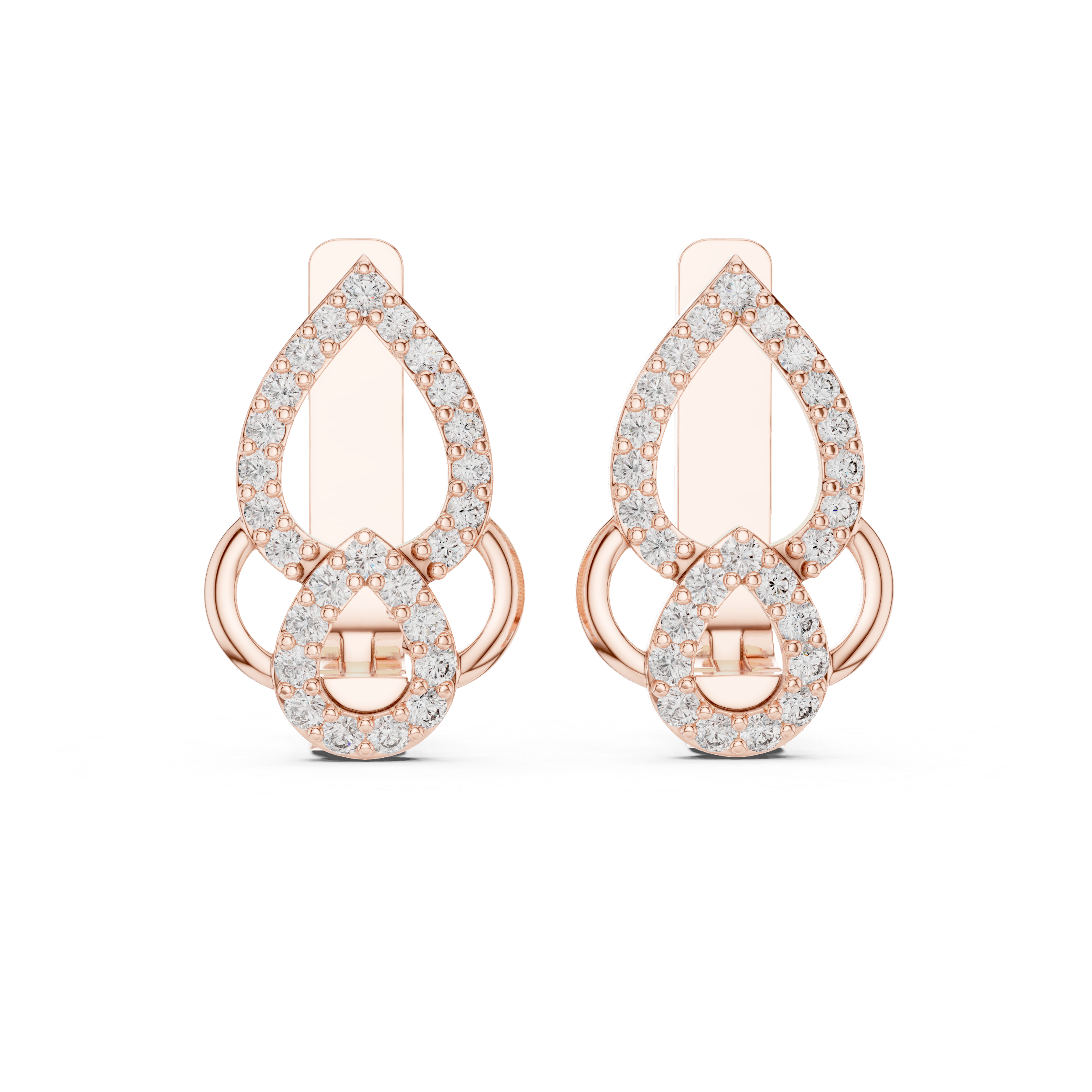 Round Brilliant Diamond Pavé Teardrop Link Stud Earrings