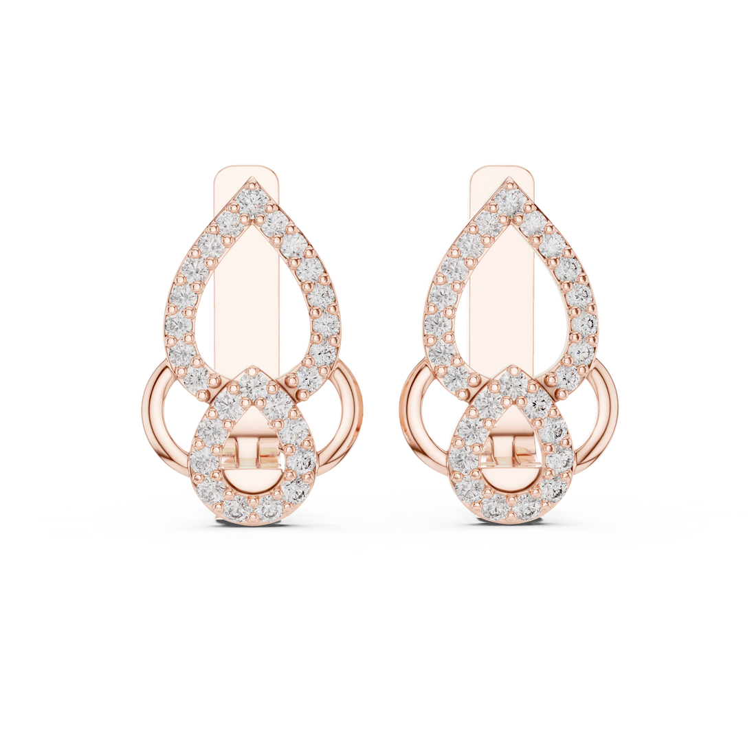 Round Brilliant Diamond Pavé Teardrop Link Stud Earrings